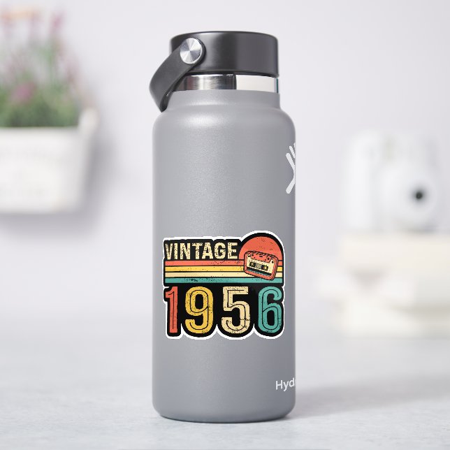 Sticker 1956 Birthday Idea Music Cassette Tape Retro Bday (HydroFlask)