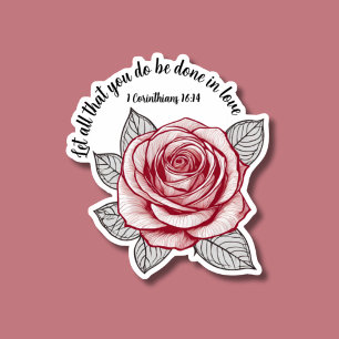 Sticker 1 Corinthiens 16:14 Bible Verse Rose étanche
