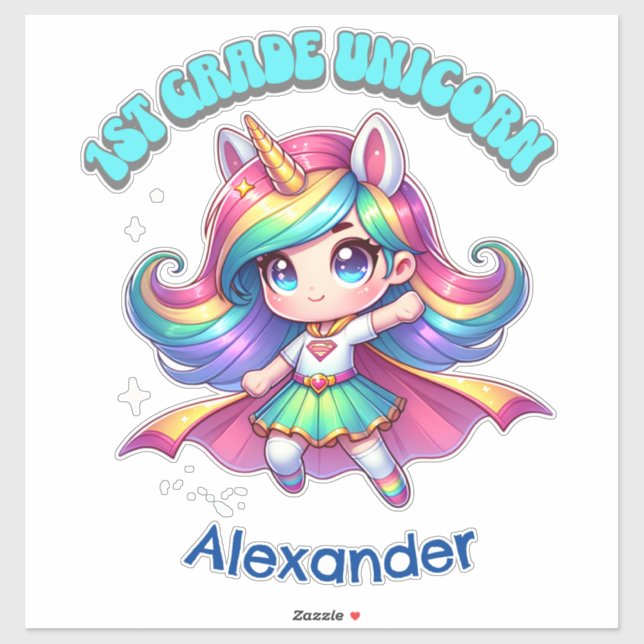 Sticker 1ère classe licorne mignonne citation mignonne fil (Feuille)