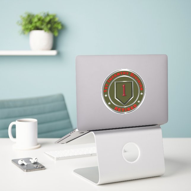 Sticker 1re Division d'infanterie Retraitée (Ordinateur portable sur le bureau)