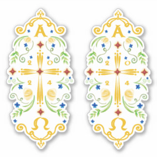 Sticker 2024 Paschal Candle Blue Flowers