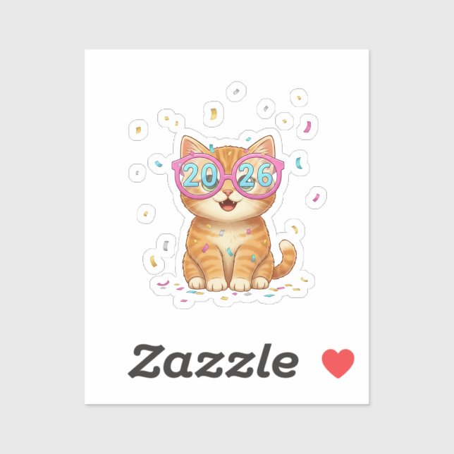 Sticker 2026 Party Glasses Cat Smiling Feline New Year  (Feuille)