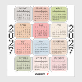Sticker 2027 Micro Calendar Pastel Color Bujo Planner