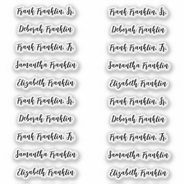 Sticker 20 Guest Names Modern Bold Calligraphie Script (Devant)