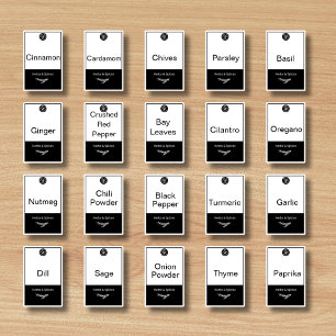 Sticker 20 herbes et épices de cuisine, noir & blanc tenda