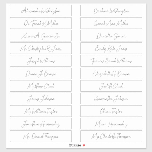 Sticker 22 Noms d'hôtes Mariages Élégant script manuscrit (Feuille)