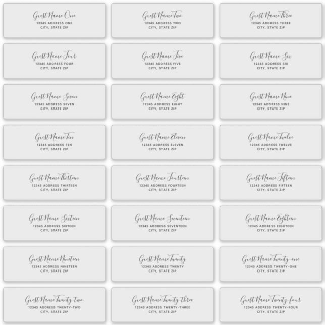 Sticker 24 Individual Wedding Guest Address Labels (Devant)