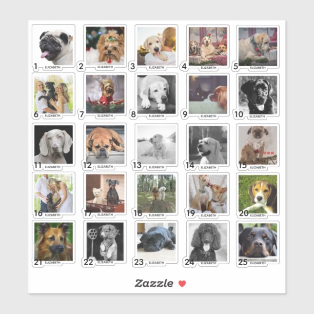 Sticker 25 NOM DE PHOTOS DE CALENDRIER ADVENT Personnalisé (Feuille)