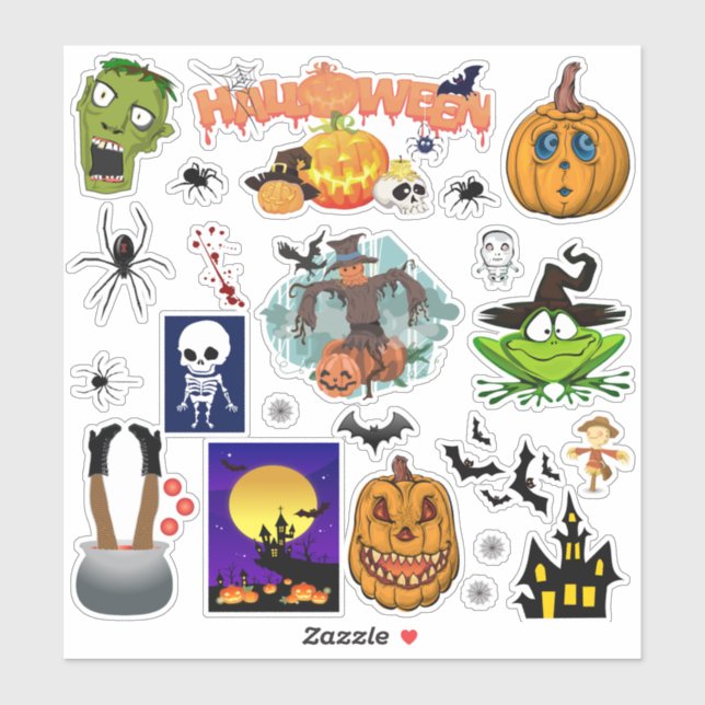 Sticker 26 assortis Halloween araignée zombie sorcière (Feuille)