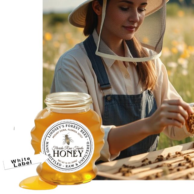 Sticker 2" Custom Transparent or White Vintage Bee Honey (Créateur téléchargé)