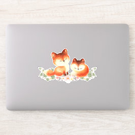 Sticker 2 mignons Petits Renards Rouges Aquarelle Design