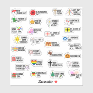 Sticker 30 British UK Public Holiday Special Days Planner