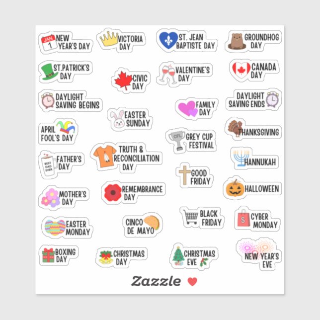 Sticker 30 Jours fériés spéciaux du Canada Planificateur (Feuille)
