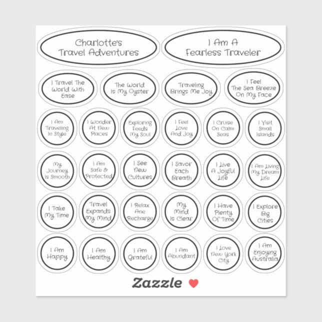 Sticker 30 mignon Modèle d'Affirmation Voyage Noir & Blanc (Feuille)