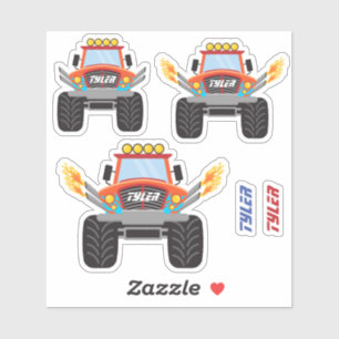 Sticker 3 Camions Monstre Rouge Cool, Flames, do-it-yourse