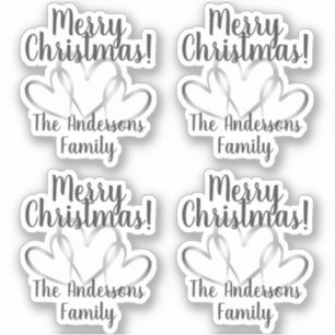 Sticker 3 Coeurs d'argent Joyeux Noël Nom personnalisé