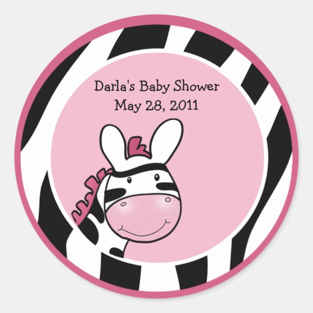 Sticker 3 pouces Baby shower DIVA ZEBRA ROSE (Devant)