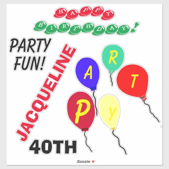 Sticker 40e anniversaire Ballons personnalisent l'âge (Feuille)
