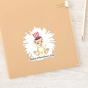 Sticker 4 juillet lion mignon Jour Independe Usa Drapeau V