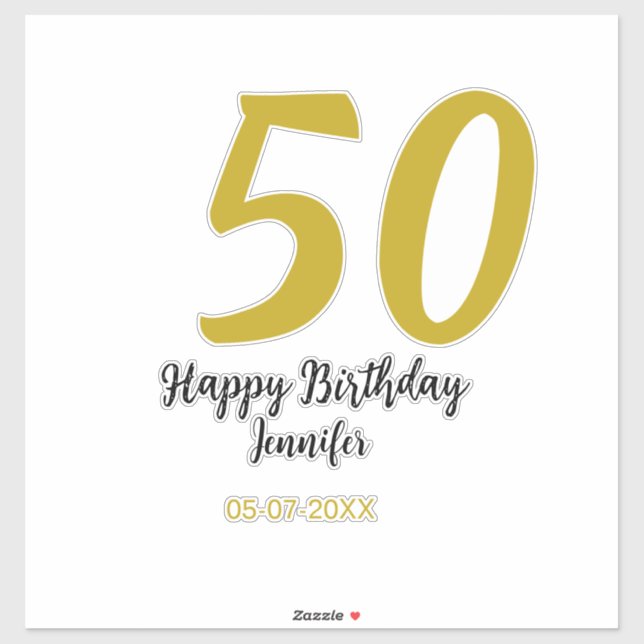 Sticker 50e anniversaire ajouter nom date année noire modè (Feuille)