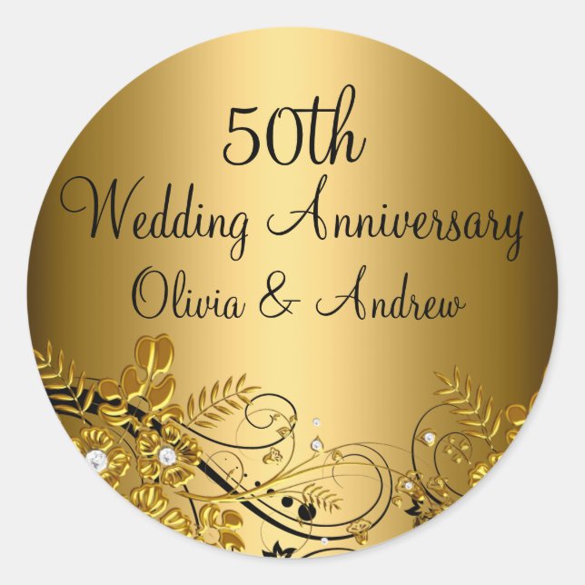 Sticker 50e Anniversaire Gold Diamond Floral (Devant)