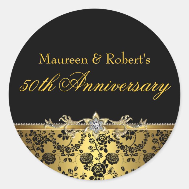 Sticker 50e Anniversaire Rose noir & or (Devant)