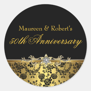 Sticker 50e Anniversaire Rose noir & or
