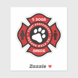 Sticker 5 Chiens À L'Intérieur De L'Alerte Pour Animaux De