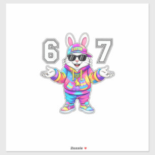 Sticker 67 Six Seven Bunny Tie Dye Easter Day 67 Mème Homm