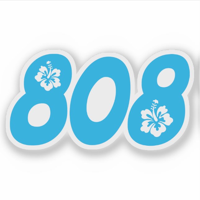 Sticker 808 Hawaii indicatif régional avec fleurs d'hibisc (Devant)