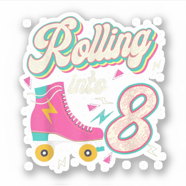 Sticker 8 Anniversaire Roller Patins Roulant Dans 8 Ans Ol (Devant)