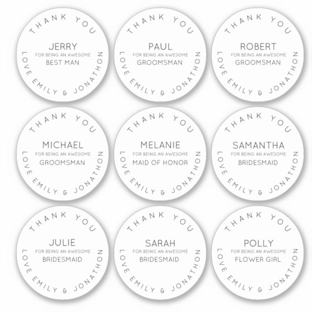 Sticker 9 Nom individuel Merci fête de naissance blanc (Devant)