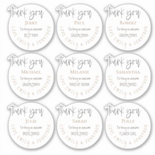 Sticker 9 Nom individuel Merci Message Parti nuptiale