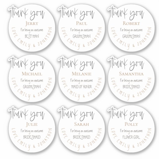 Sticker 9 Nom individuel Merci Message Parti nuptiale (Devant)