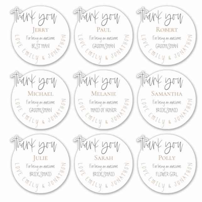 Sticker 9 Noms individuels Merci Mariage de message blanc (Devant)