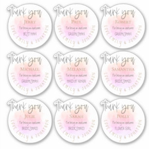 Sticker 9 Noms Merci Message de la fête nuptiale individue