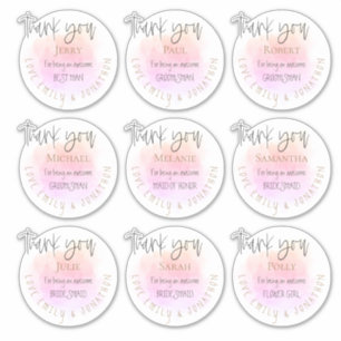 Sticker 9 Noms Merci Message Mariage individuel rose