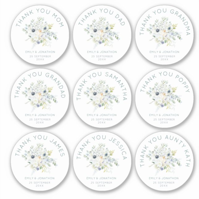 Sticker 9 Petit Nom individuel Merci Mariage Floral (Devant)