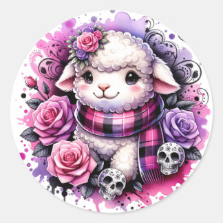 Sticker à agneau adorable avec crânes et Roses