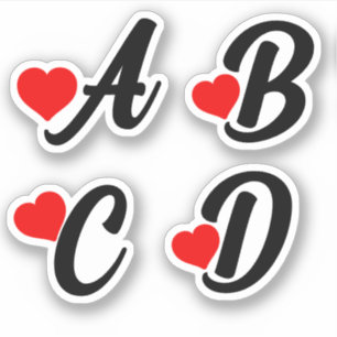 Sticker A B C D Lettres avec coeur
