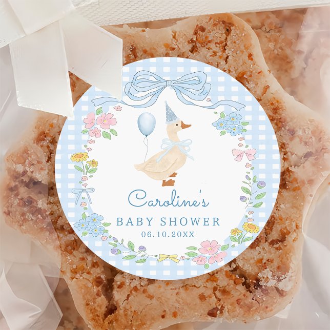 Sticker à Baby shower floral soyeux de Bow bleu oi (Créateur téléchargé)