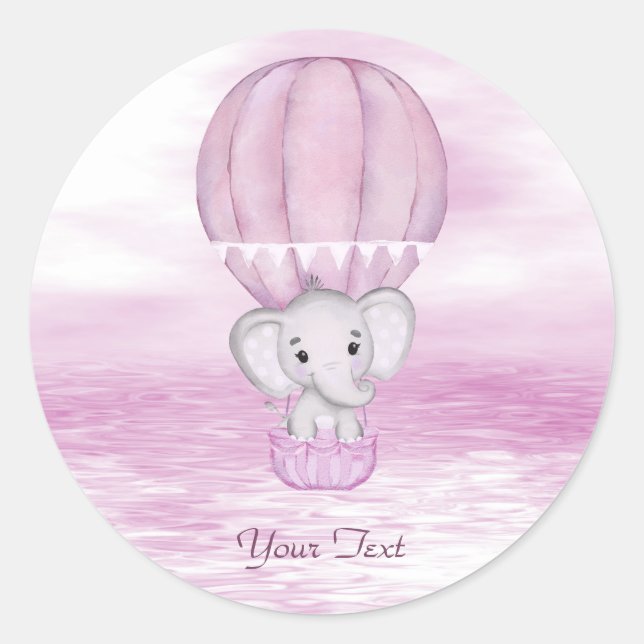 Sticker à ballon à air chaud pour éléphant rose (Devant)