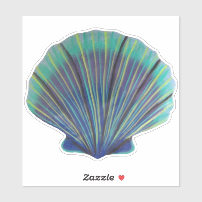Sticker à coquille de pétoncle vert et bleu (Feuille)