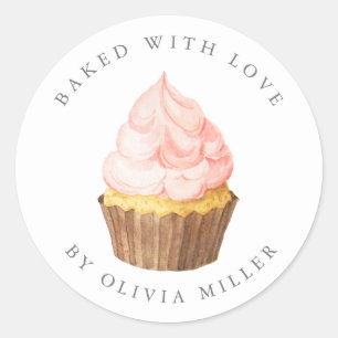 Sticker À Cupcake Rose Élégant Cuit Avec Amour