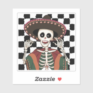 Sticker à damiers Cinco De Mayo Crâne Poncho Sombrero Idée