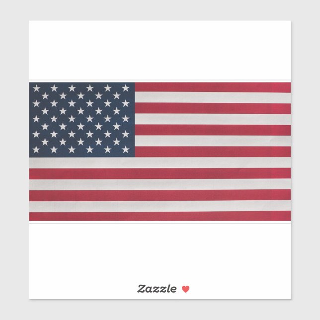Sticker à drapeau américain (American flag with 50 white stars on a blue rectangle and 13 red and white stripes, vintage style.)