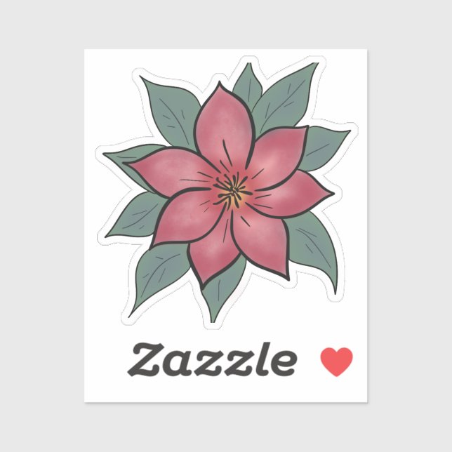 Sticker à fleurs rouges élégant (Feuille)
