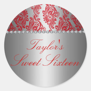 Sticker à impression florale rouge et argent Sweet