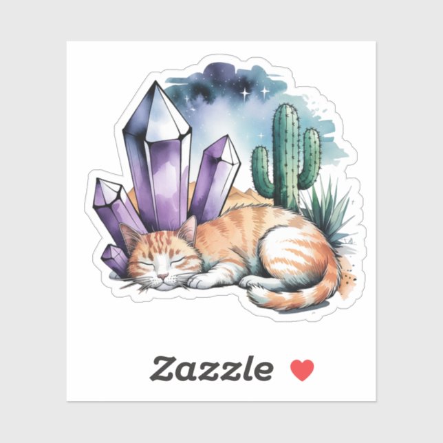 Sticker A Kitty With Crystals in the Desert (Feuille)