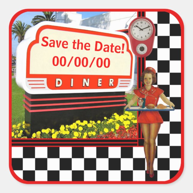 Sticker à la date de sauvegarde pour le dîner rétr (Devant)